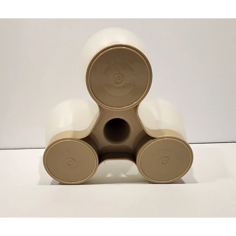 Vintage Tupperware 757-4‎ Tan Base 3 Section Condiment Caddy w/ 2 Lids